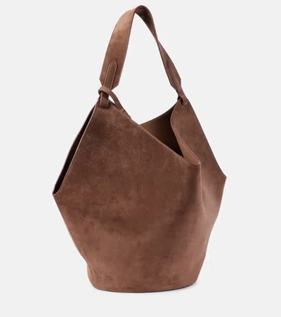 Khaite Lotus Medium Suede Tote Bag In Brown