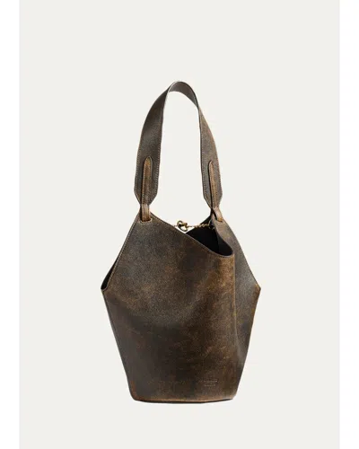 Khaite Lotus Mini Distressed Leather Tote Bag In Natural/black
