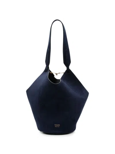 Khaite Lotus Mini Leathe Bucket Bag In Navy