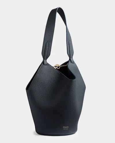 Khaite Lotus Mini Pebble Leather Tote Bag In Black