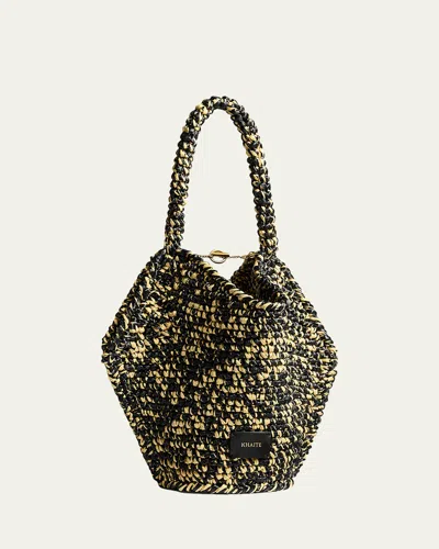 Khaite Lotus Mini Raffia Top-handle Bag In Black
