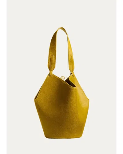 Khaite Lotus Mini Suede And Calf Hair Tote Bag In Golden Olive