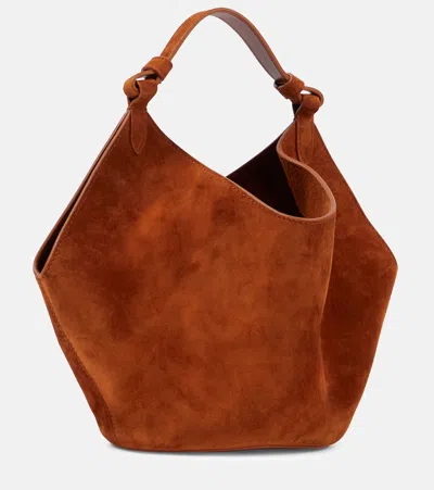 Khaite Lotus Mini Suede Tote Bag In Caramel
