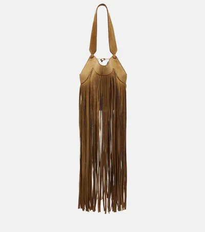 Khaite Lotus Nano Fringed Suede Tote Bag In Green