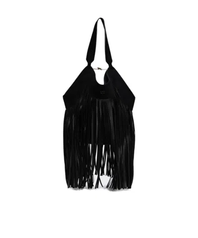 Khaite Lotus Small Fringed Tote Bag In Black