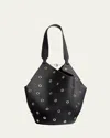 Khaite Lotus Small Tote Black Pebbled Leather With Grommets In Black
