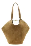 Khaite Lotus Small Suede Tote Bag In Brown