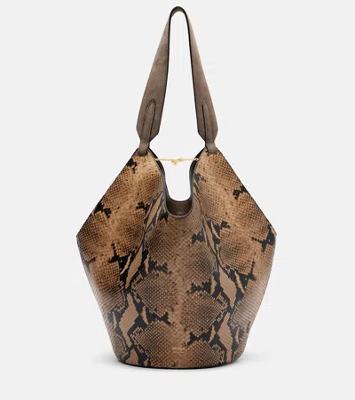 Khaite Lotus Small Snake-effect Leather Tote Bag In Grey