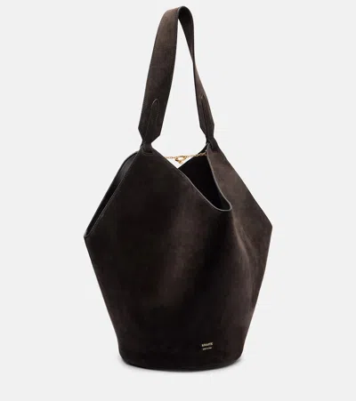 Khaite Lotus Small Suede Tote Bag In Brown