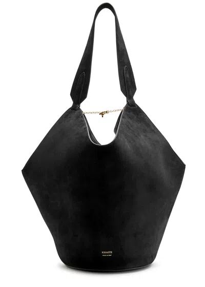 Khaite Lotus Small Suede Tote In Black