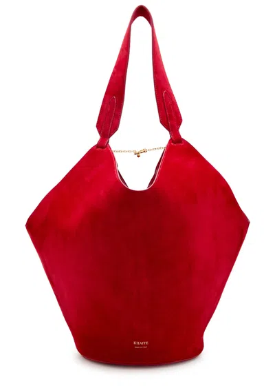 Khaite Lotus Small Suede Tote In Red
