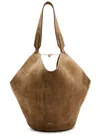 Khaite Lotus Small Suede Tote In Sand