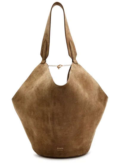 Khaite Lotus Small Suede Tote In Sand