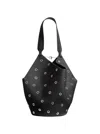 Khaite Lotus Small Tote Black Pebbled Leather With Grommets In Black