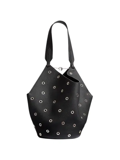 Khaite Lotus Small Tote Black Pebbled Leather With Grommets