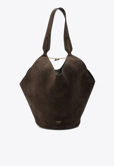 Khaite Lotus Suede Shoulder Bag In Brown