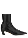 Khaite Square Toe Leather Ankle Boots With Geometric Heel
