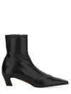 Khaite Square Toe Leather Ankle Boots With Geometric Heel In Black