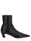 Khaite Square Toe Leather Ankle Boots With Geometric Heel