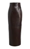 Khaite Loxley High-rise Plonge Leather Maxi Skirt In Brown