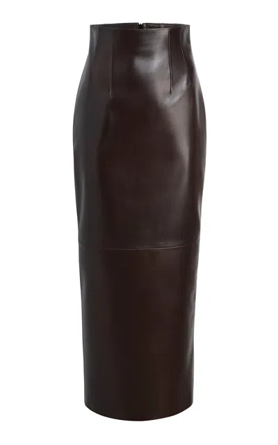 Khaite Loxley High-rise Plonge Leather Maxi Skirt In Brown