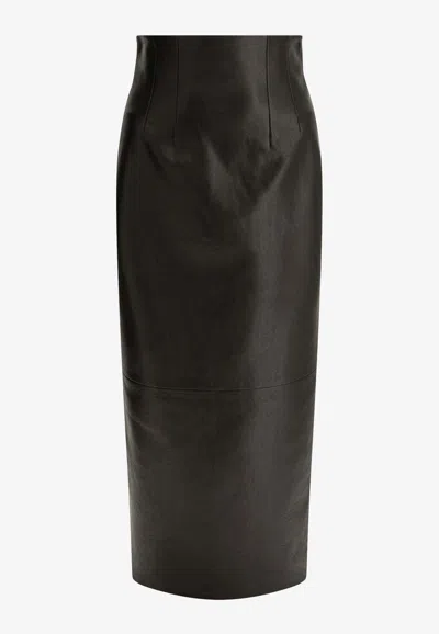 Khaite Loxley Leather Maxi Pencil Skirt In Black