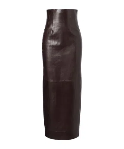 Khaite Midi-length Lamb Leather Skirt With High Waist In Black