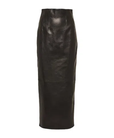 Khaite Midi-length Lamb Leather Skirt With High Waist In Black