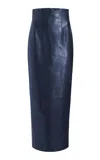 Khaite Loxley Leather Skirt In Navy