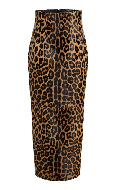 Khaite Loxley Leopard-print Calf Hair Maxi Skirt In Animal