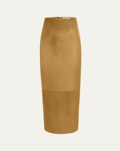 KHAITE LOXLEY LONG PENCIL LEATHER SKIRT