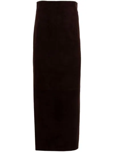 Khaite Loxley Midi Skirt In Brown