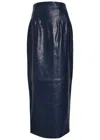 Khaite Womens Dark Navy Loxley Mid-rise Leather Midi Skirt In Blue