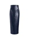 Khaite Womens Dark Navy Loxley Mid-rise Leather Midi Skirt In Blue