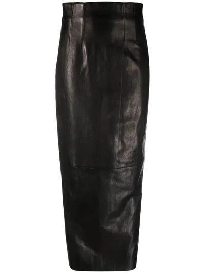 Khaite The Loxley Leather Pencil Skirt In Black