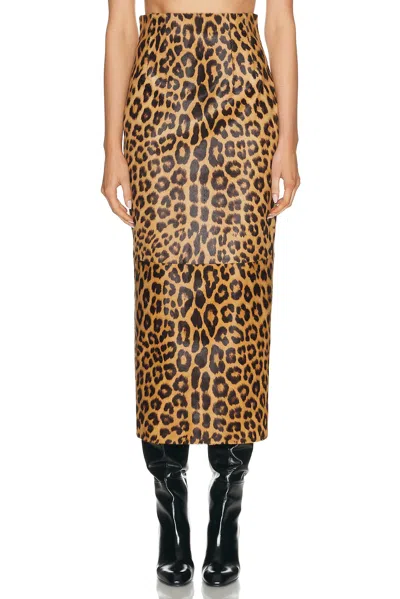 Khaite Loxley Leopard Print Genuine Calf Hair Pencil Skirt In Brown