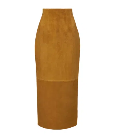 Khaite Loxley Suede Maxi Skirt In Brown