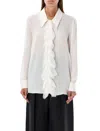 Khaite Luka Button-front Top With Ruffle Detail In Beige