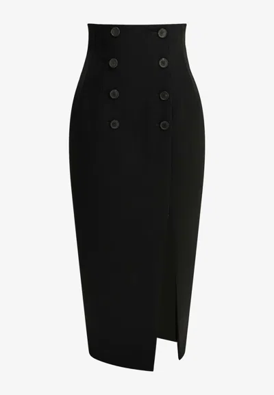 Khaite Luiza High-waist Midi Skirt With Slit In Black