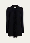 Khaite Ruffled Collared Sheer Fabric Long Sleeve Top In Black