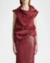 Khaite Luola Draped Silk-gazar Blouse In Oxblood