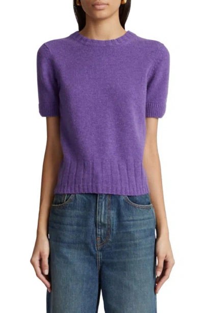 Khaite Luphia Short Sleeve Cashmere Sweater In Purple