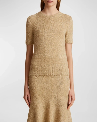 Khaite Luphia Short-sleeve Cashmere Jumper In Wheat