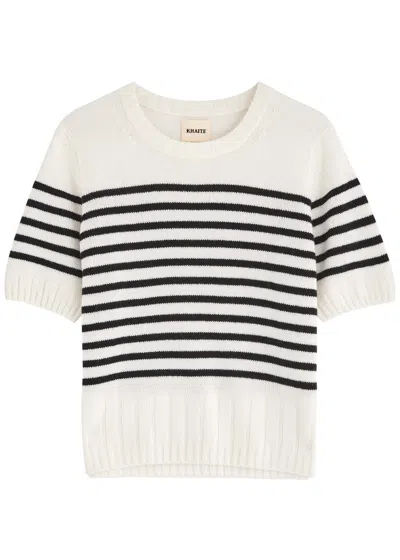 Khaite Luphia Striped Cashmere Top In Cream