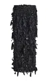 Khaite Lyla Fringed Knit Leather Midi Skirt In Black