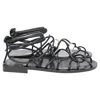 Khaite Lyon Lace-up Flat Sandals In Black Leather In Black