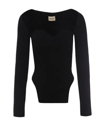 Khaite Maddy Ribbed Sweetheart Neckline Top In Black