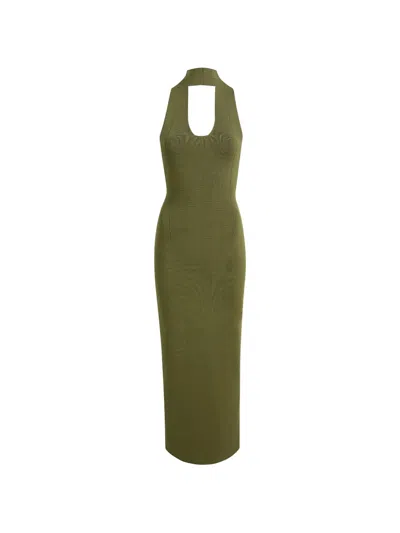 Khaite Mahi Halter Milano Knit Dress In Green