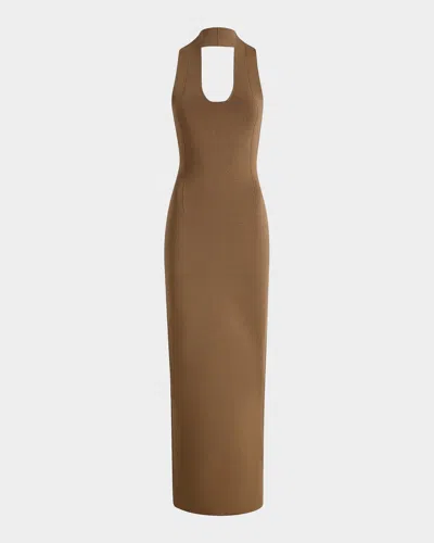Khaite Mahi Halter Knit Maxi Dress In Brown