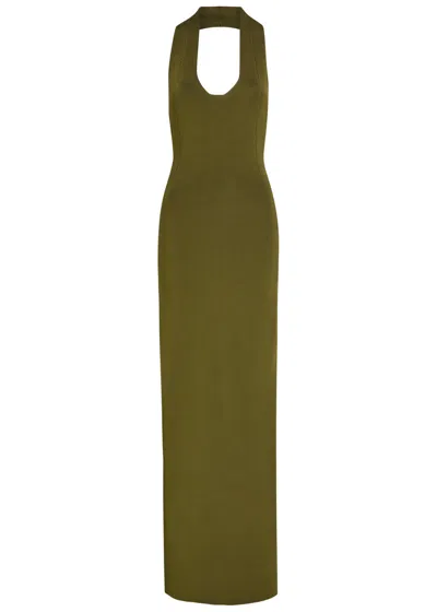 Khaite Mahi Halter-neck Stretch-knit Midi Dress In Green